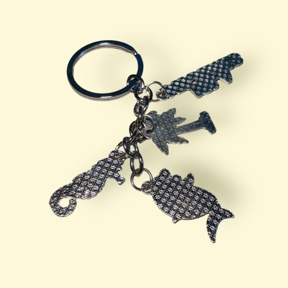 Isla Mujeres Charms Keychain Keyring Vacation Travel Sea Horse Dolphin Palm Tree - Picture 2 of 2